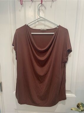 Maurices Draped Neck Short Sleeve Top - Brown